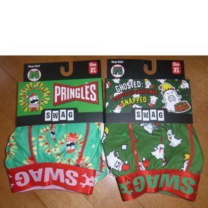 2 SWAG Boxer Briefs--Christmas PRINGLES & Ghosted: Christmas Snapped S L XL NWT